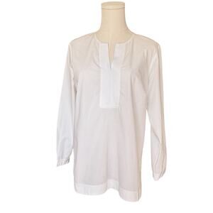 Sara Campbell Sz M White Cotton Poplin Tunic Top Grosgrain Detail Stretch